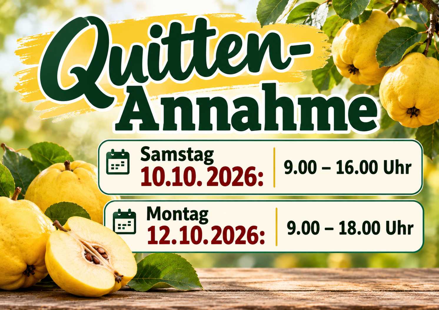 Quittenannahme im Oktober 2026 Kleiner